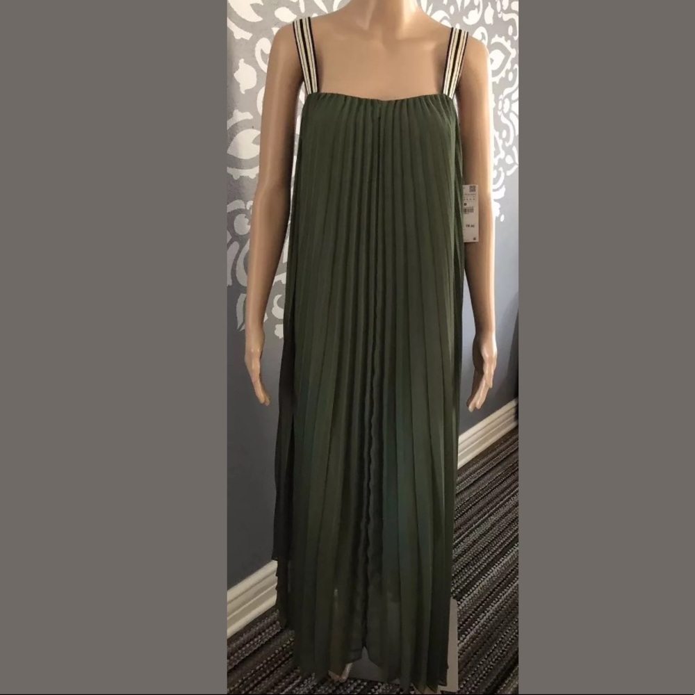 NWT ZARA CHIFFON PLEATED CASUAL MAXI DRESS sz M